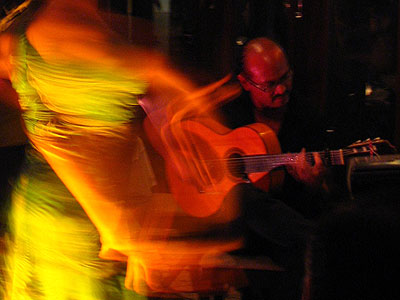 Flamenco guitarist Miguelito playing Sevillanas at Cabanas