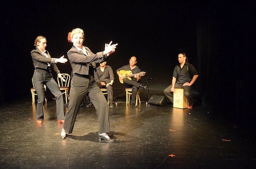 Arte Flamenco dancers Emily and Terrie supported by palmero Natalia, singer Hector, guitarist Miguelito and percussionist Jason